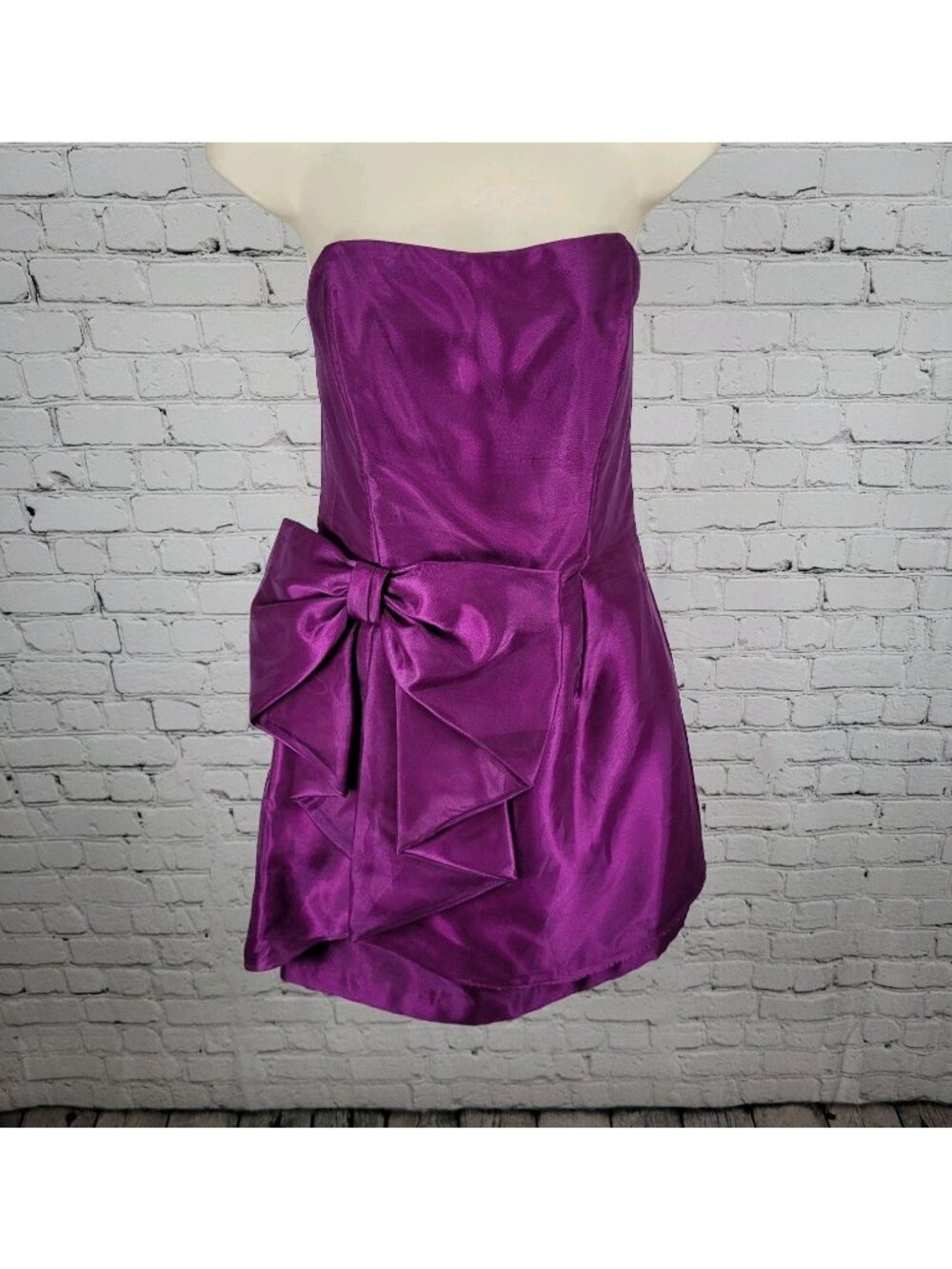 VTG Jessica McClintock Gunne Sax Purple Sheen Bow Strapless Mini Dress USA 9